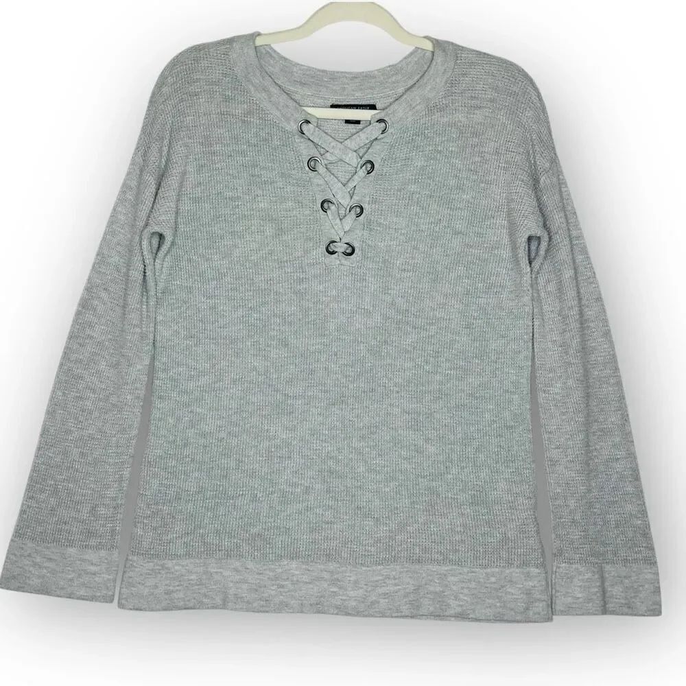 American Eagle Outfitters AEO Gray Waffle Knit Jegging Fit Sweater Size Small